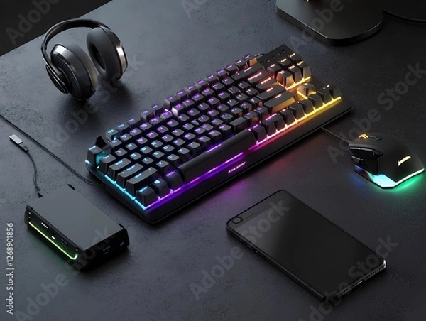 Obraz RGBライティングが輝くゲーミングデバイスのセットアップ | Gaming Setup with RGB Lighting Devices