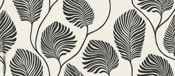 Obraz  Black abstract floral palm leaves seamless pattern. leaf pattern background.