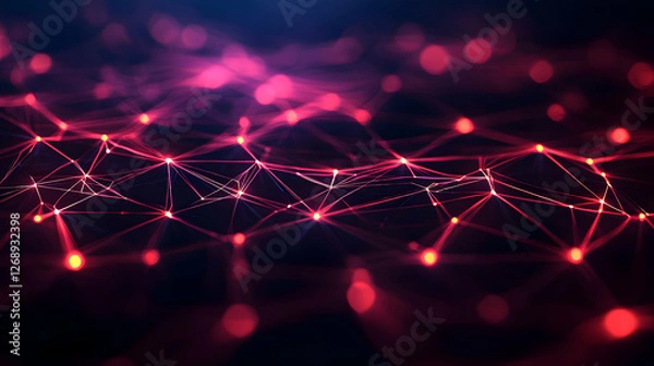 Obraz Abstract Red Network with Glowing Nodes and Connected Lines on Dark Background