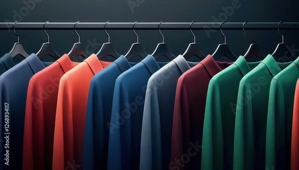 Obraz Colorful Polo Shirts Neatly Arranged on Hangers