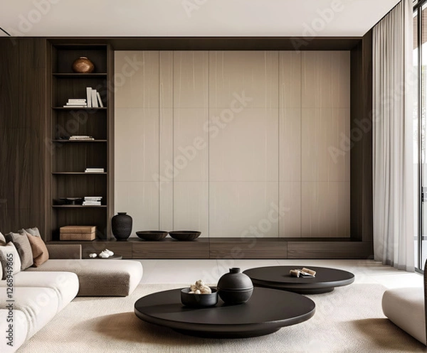 Obraz Aesthetic elegant minimalist modern interior design. Clear mock up empty wall for decoration in the apartment. Copy space in the room.