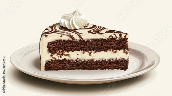 Fototapeta Chocolate Cake Slice with Whipped Cream on a Simple Plate