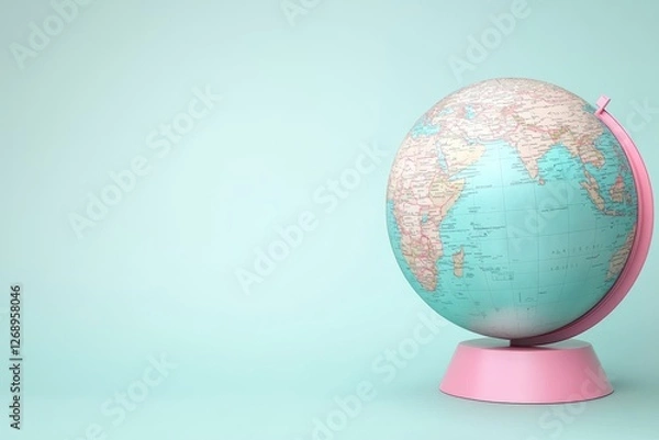 Fototapeta A colorful globe on a pastel background, symbolizing geography, exploration, and global awareness.