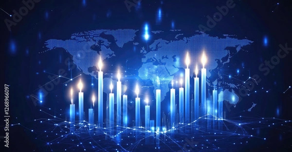 Fototapeta Global Network of Light Candles Representing Worldwide Connection and Digital Innovation