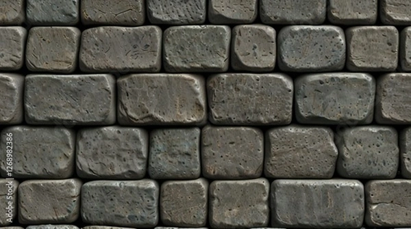 Fototapeta Seamless gray cobblestone wall or road background texture. Tileable grungy natural rock and stone shaped path or walkway repeat surface pattern. A high resolution construction backdrop 3D rendering