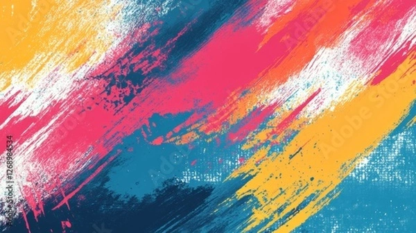 Fototapeta Abstract and Colorful Brush Background with Halftone Effect. Brush Stroke Illustration for Banner, Poster, or Sports Background. Scratch and Texture Elements For Design