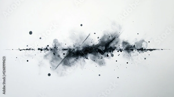 Fototapeta black ink blot on white. dark fluid spreading horizontally across a clean surface, creating a dynamic, abstract effect.