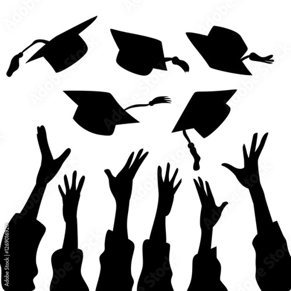 Obraz Graduation ceremony celebration background vector silhouette