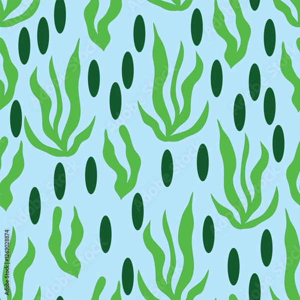 Fototapeta green grass with oval polka dots seamless pattern. green grass with polka dots seamless pattern. It is suitable for textile, tiles, fabric, wrapping, decoration, product prints and much more.