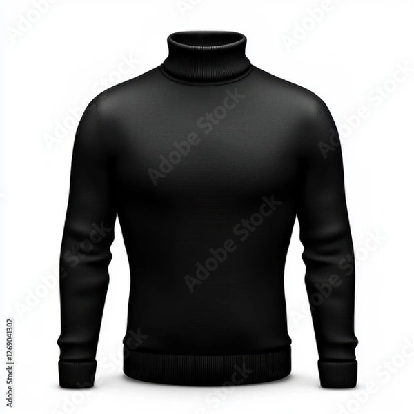 Fototapeta Sleek black turtleneck sweater with a fitted design, isolated on white