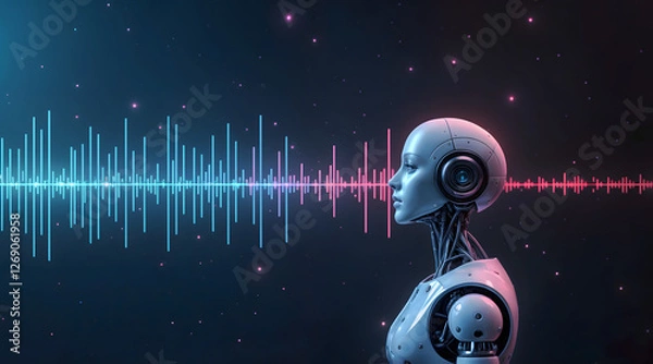 Obraz Futuristic AI voice agent processing sound waves in a digital space