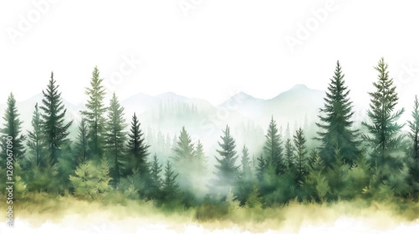 Fototapeta A forest with trees and mountains in the background