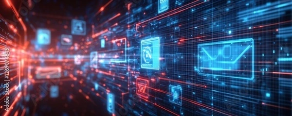 Obraz Digital data stream, email, network, communication, technology, background, abstract