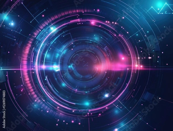 Obraz Futuristic Abstract Background with Circular Patterns and Colorful Neon Lights for Technology and Science Imagery