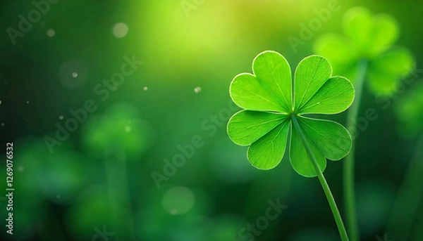 Fototapeta St. Patrick’s Day Glow Dewy Clover Leaves Bathed in Warm Sunrise Light, St. Patrick's Day Banners, Irish Lucky Holiday Design for Poster. Paper Sign. Party Flyer, created with generative ai