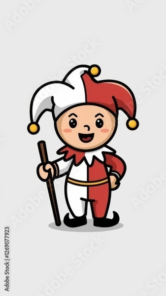 Fototapeta Vector Illustration of a Cute Jester Cartoon on a White Background Generative aI