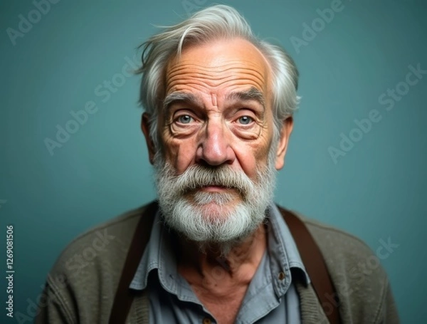 Fototapeta Portrait of senior man expressing disgust in studio setting