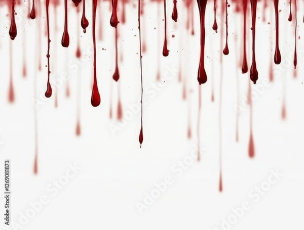 Fototapeta Dripping blood on white background creating a fancy pattern