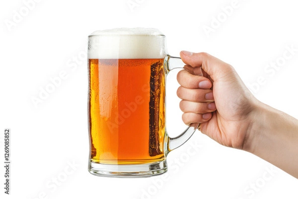 Fototapeta hand holding a mug of beer beer spread isolated on transparent or white background, png