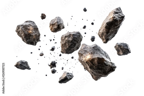 Fototapeta swarm of asteroids isolated on transparent or white background, png