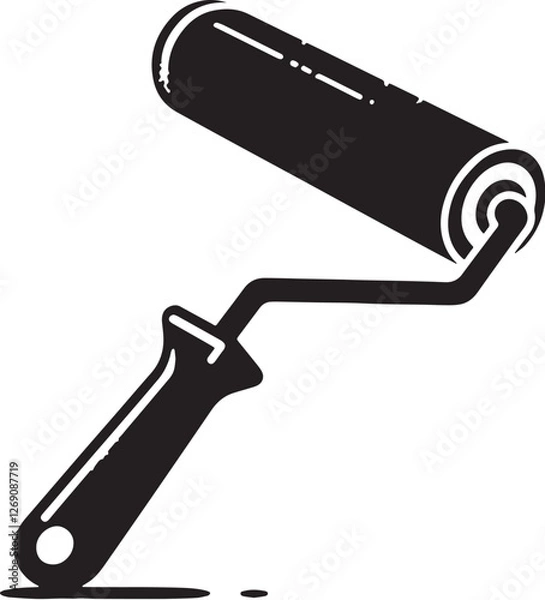 Obraz Black Color Paint Roller Silhouette Vector Illustration design, Solid White Background