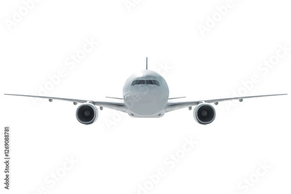 Obraz Front view of the white wide body passenger plane fly isolated