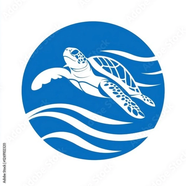Fototapeta Turtle in Circle Design Surrounded by Ocean Waves for Logo Creation
