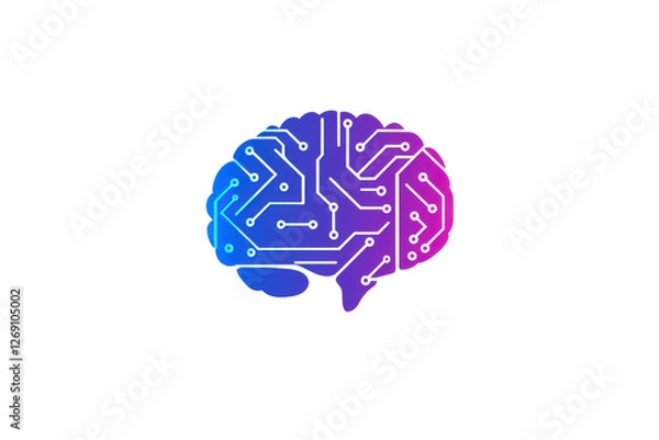Fototapeta digital brain illustration with circuit patterns in blue and purple, symbolizing technology and artificial intelligence