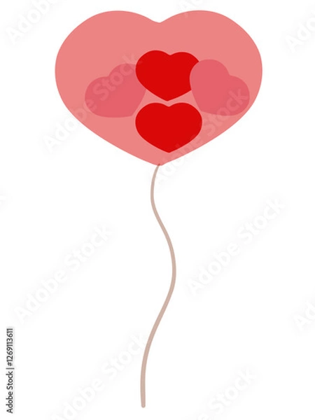 Fototapeta Valentine theme, Heart-shaped balloon with smaller hearts inside, on a string.