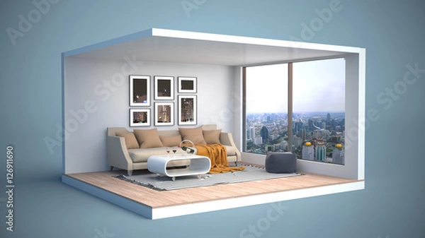 Fototapeta interior with sofa. 3d illustration