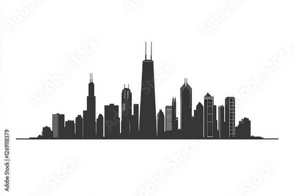 Obraz Chicago skyline silhouette, city illustration, design element