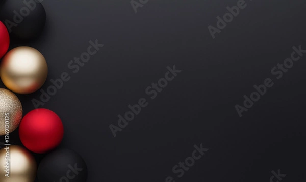 Fototapeta Christmas Background, Elegant Black, Gold, and Red Ornaments
