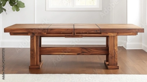 Fototapeta A contemporary, expandable dining table with a sturdy design and additional seating space.