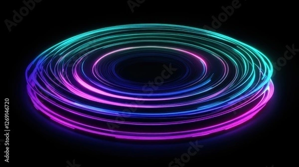 Fototapeta Abstract Neon Circle Light Trails  Glowing Vibrant Colors Dark Background