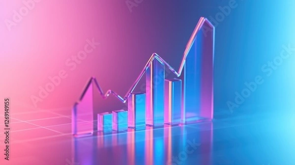 Fototapeta Abstract 3D glass graph symbolizing financial growth in a modern minimalistic design.