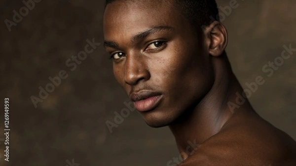 Fototapeta Artistic profile portrait of African American male model in studio lighting. Perfect for beauty campaigns, high fashion editorials, and contemporary art photography