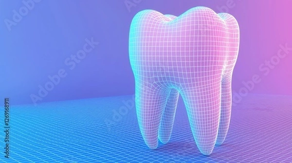Fototapeta 3d tooth model digital art scientific visualization gradient background close-up dental health concept
