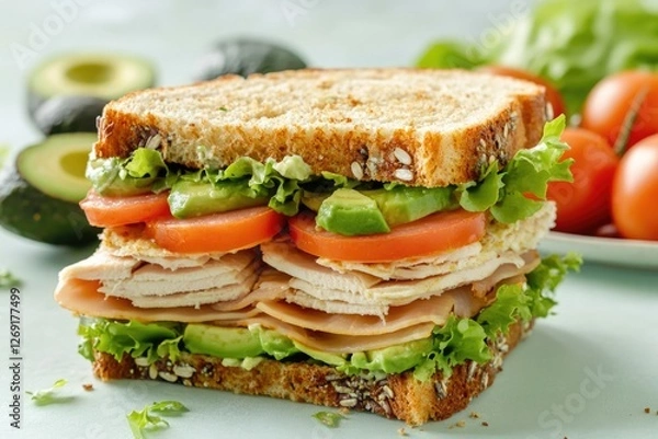 Fototapeta Fresh ingredients combine in this satisfying sandwich