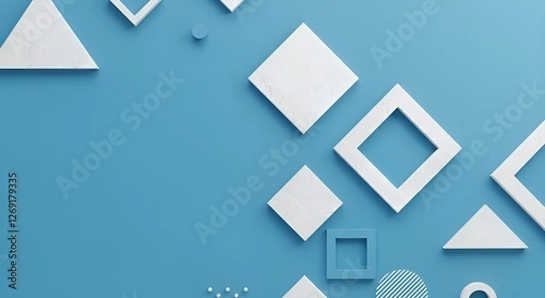 Fototapeta Minimalist abstract design with a blue background and textured white transparent geometric shapes in a random, overlapping pattern