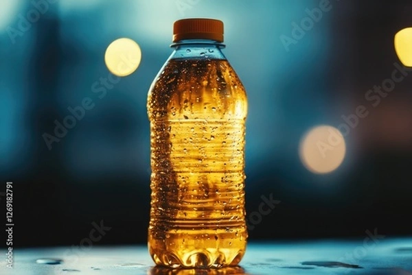 Fototapeta A clear plastic water bottle sits atop a flat surface, with nothing else in the frame