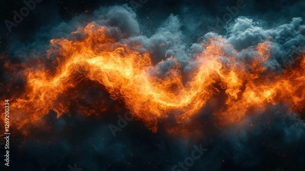 Fototapeta Abstract fiery and smoky texture with orange and blue tones.