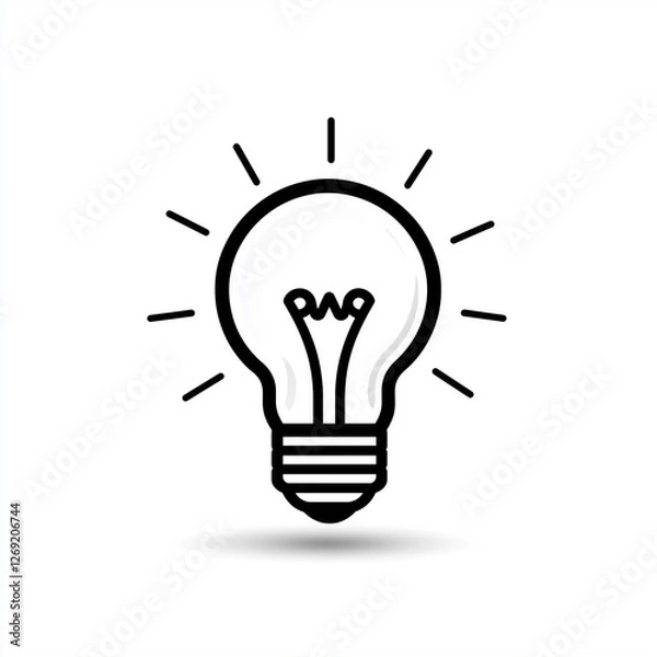 Fototapeta Light bulb icon, simple line art logo on a white background, black and white vector graphics, vector illustration, minimalist design, simple shapes, flat design, 2D, clipart style,