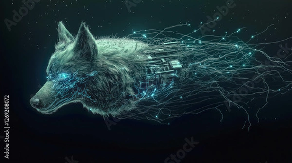 Fototapeta Cybernetic Wolf: Digital Integration