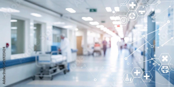 Fototapeta Soft, blurred hospital interior, creating an abstract and professional medical atmosphere suitable for healthcare contexts.
