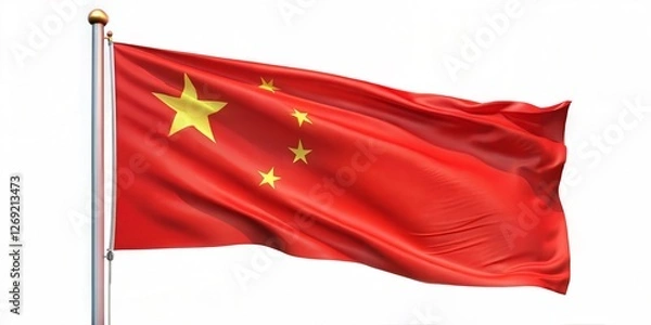 Obraz The Chinese flag waving gracefully in the wind, showcasing its vibrant red color and golden stars.