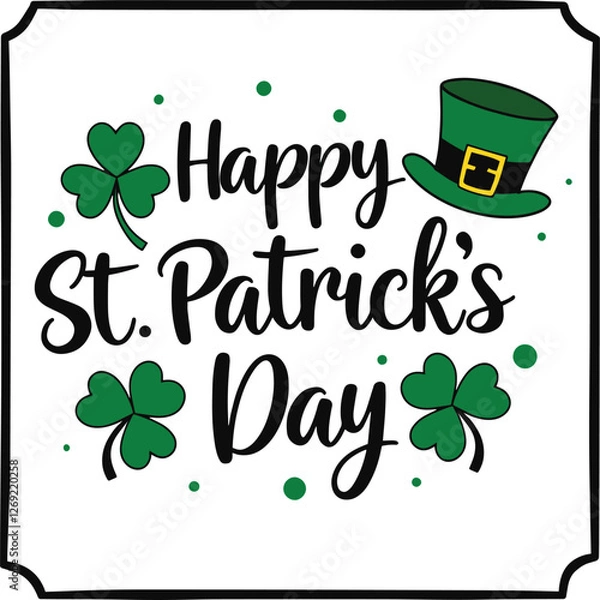 Fototapeta happy st. patrick's day greeting card with shamrocks and leprechaun hat