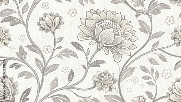 Fototapeta simple background pattern with floral ornament - gray color