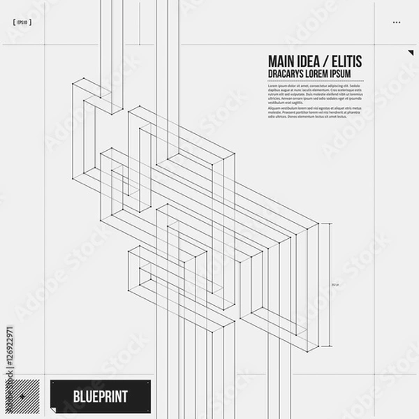 Fototapeta Abstract background with isometric stripes in draft style. EPS10