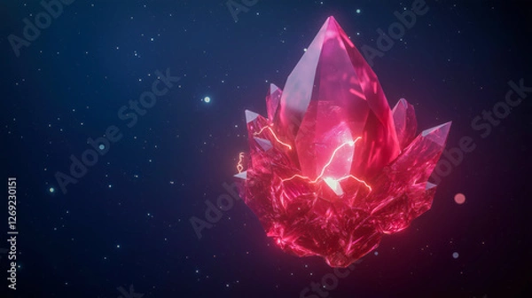 Fototapeta Glowing crystal formation with internal light, surrounded by a field of stars.