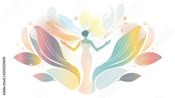 Obraz Pastel Colored Logo Illustration of Woman's Silhouette Standing on Hands Surrounded by Other Women, Symbolizing Support and Community in English Language Learning